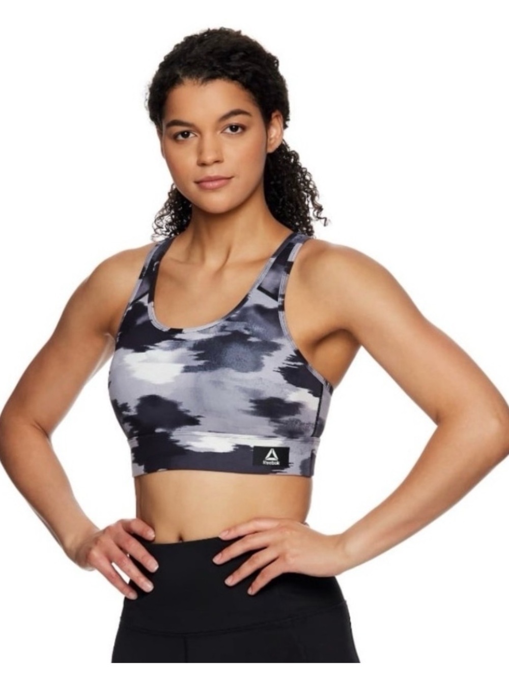 Reebok Women's Medium Impact Getaway Sports Bra Black White Grey Size S Small